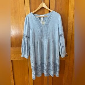 Tommy Bahama Light Blue Cotton Eyelet Tunic Dress